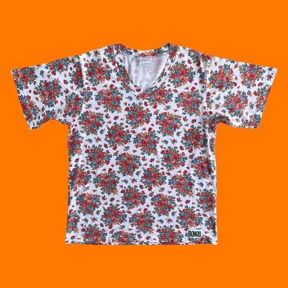 90's vintage earthy floral oversized boxy 100% cotton t shirt SMALL Bongo - Picture 1 of 5
